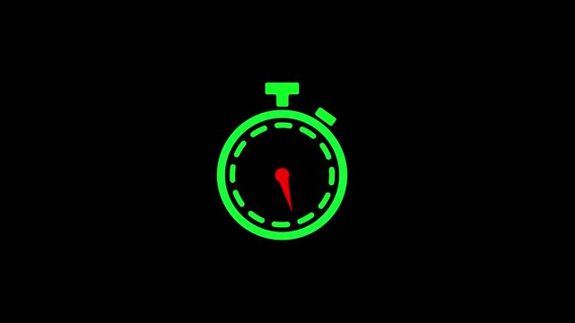 A green beautiful stop watch timer countdown on black background. Abstract stopwatch, clock icon animation. 4k video