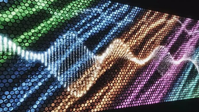 Glowing hexagonal grid pattern with flowing light wave animation for modern digital motion technology video backgrounds
