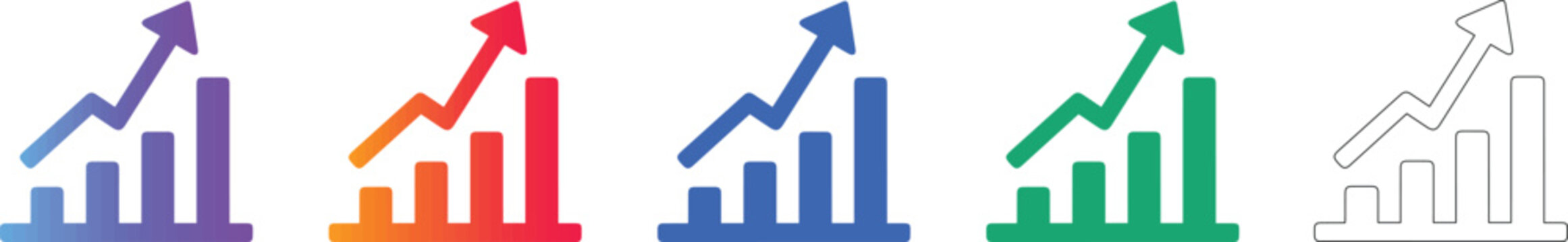 Bar Chart Growth Icon Set in Gradient and Outline Styles