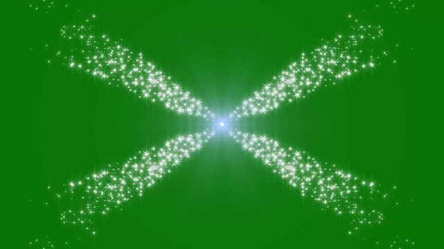 White glitter stars trail with glowing light particles brust, magical  glitter trail sparkles animation with green screen background, white glowing fairy sparkle, 4k