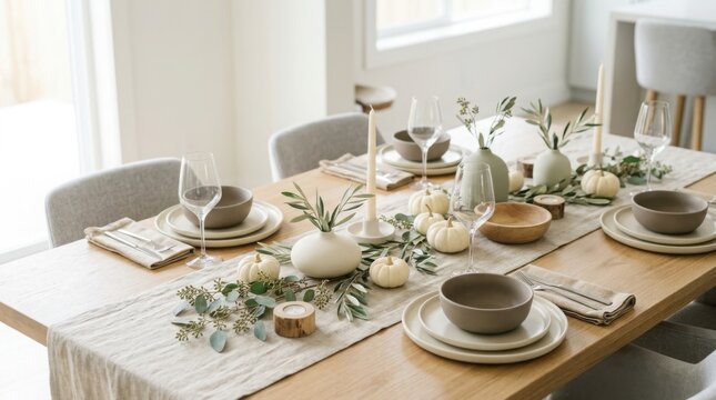 Thanksgiving dining table with assorted pies pastries