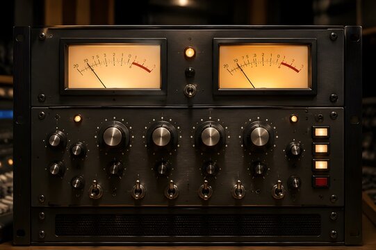 Analog Studio Compressor With Illuminated Needle Meters Heavy Rotary Knobs Metal Switches And Rack Hardware