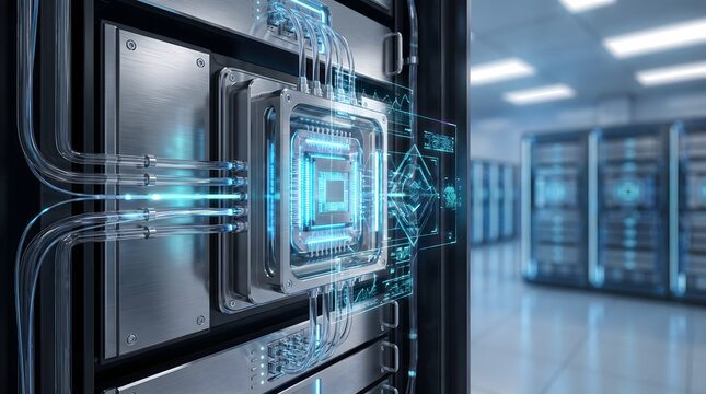 Data Center Server Rack with Digital Network Connections