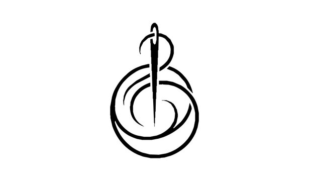 Elegant sewing needle with swirling thread logo icon design representing tailoring craft and handmade fashion in black vector