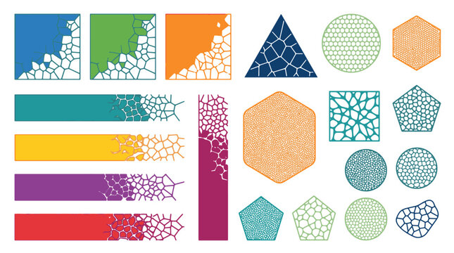 Abstract Geometric Voronoi Pattern Vector Set With Colorful Shattered Cell Shapes
