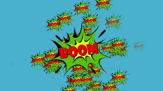 Colorful Comic Explosion with Boom Text and Dynamic Graphics