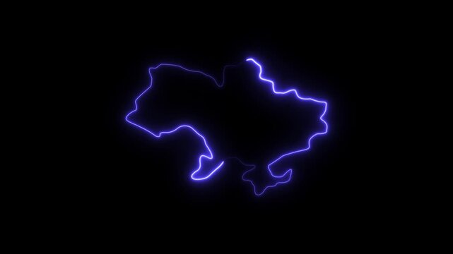 Glowing neon ukraine map outline animation on black background, for news and, digital media