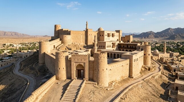 Ancient desert fortress, historical landmark, Middle Eastern castle architecture