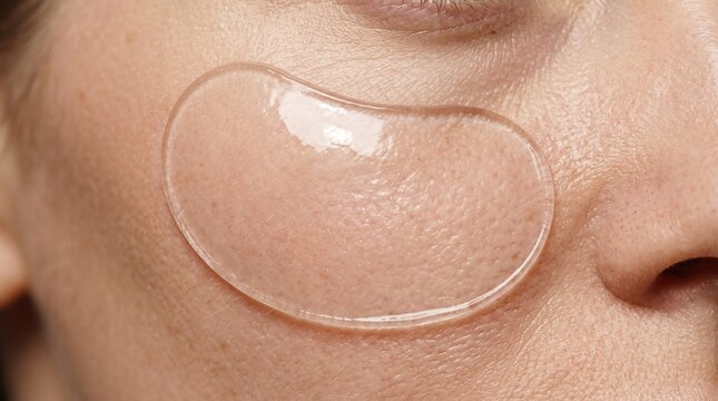 Transparent hydrogel under eye patch applied on female skin for anti aging