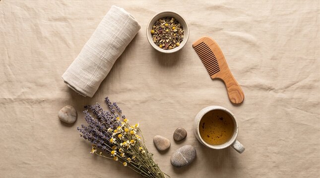 Natural Spa Wellness Flat Lay with Herbal Tea