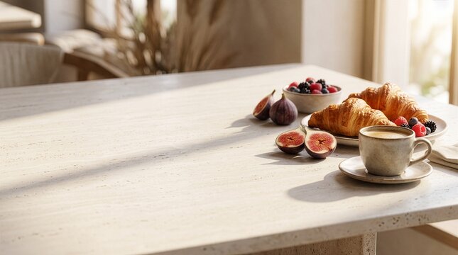 Premium Breakfast with Fresh Pastries and Copy Space