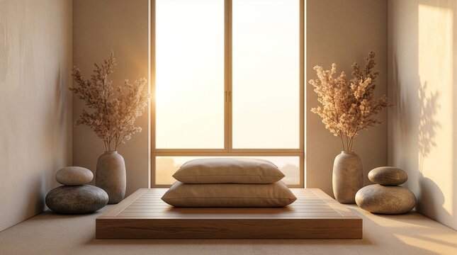 Serene Minimalist Meditation Room Natural Wellness Interior