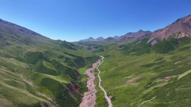 Aerial View of Braided River Valley in Qilian Mountain National Park, China