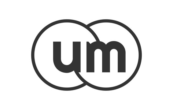 UM business company emblem with outline rounds and letters u m. Logo template of two merged circles for brand identity, logotype. Vector Infinity symbol