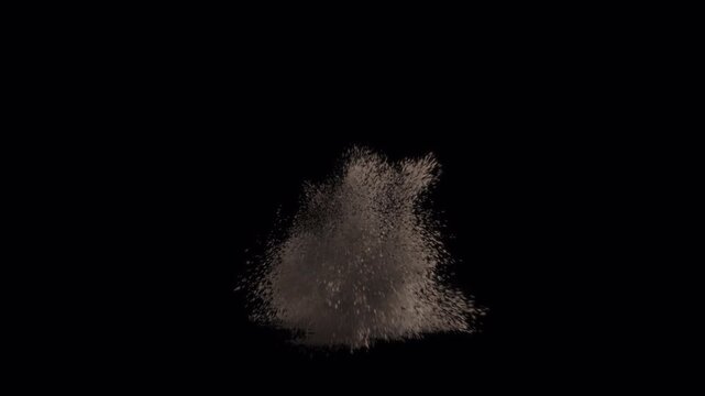Cinematic dust particle burst effects with six dynamic powder explosions and debris dispersal, isolated on transparent alpha background for logo reveals, transitions, titles and VFX