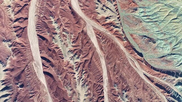 Aerial Abstract Texture of Desert Erosion Patterns and Geological Layers in Zhangye, Gansu, China