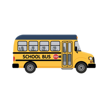 Back to School Yellow school bus vector illustration, classic student transport vehicle with stop sign, educational transit bus icon isolated on Transparent Background Vactor EPS