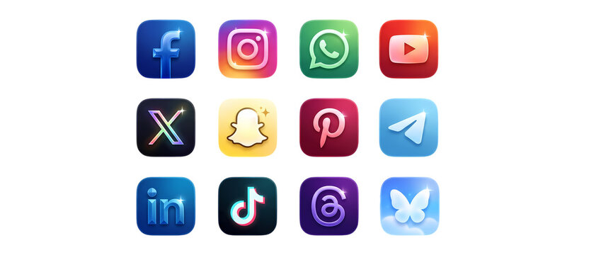 Popular social media application icons set isolated on white background Social media icons 2026. social network logos collection
