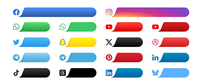 lower third Collection of high-resolution Black social media icons including Instagram, YouTube, LinkedIn, Snapchat, X (formerly Twitter), Facebook, TikTok circles isolated on a transparent background