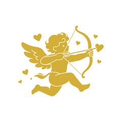 Fototapeta premium Romantic Cupid vector illustration featuring a charming winged character holding a bow and heart-tipped arrow in a clean minimalist style. Perfect for Valentine’s Day, love, romance, weddings, anniver