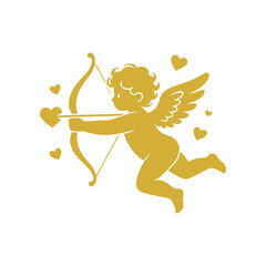 Fototapeta premium Romantic Cupid vector illustration featuring a charming winged character holding a bow and heart-tipped arrow in a clean minimalist style. Perfect for Valentine’s Day, love, romance, weddings, anniver