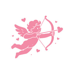 Fototapeta premium Romantic Cupid vector illustration featuring a charming winged character holding a bow and heart-tipped arrow in a clean minimalist style. Perfect for Valentine’s Day, love, romance, weddings, anniver
