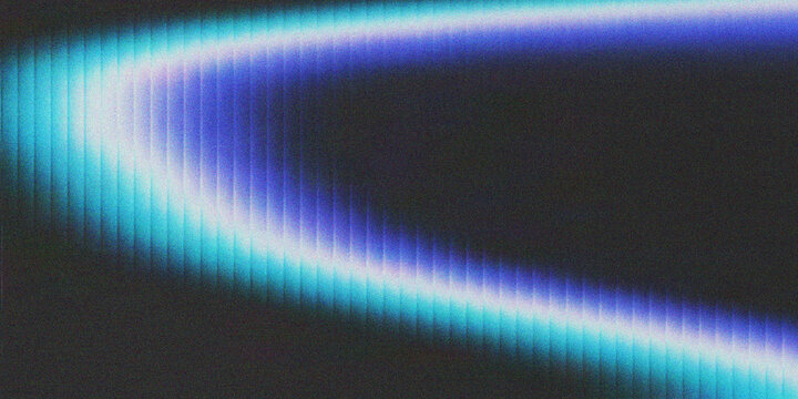 Abstract neon blue light curve with vertical scanline noise pattern on dark backdrop for cyberpunk screen designs.