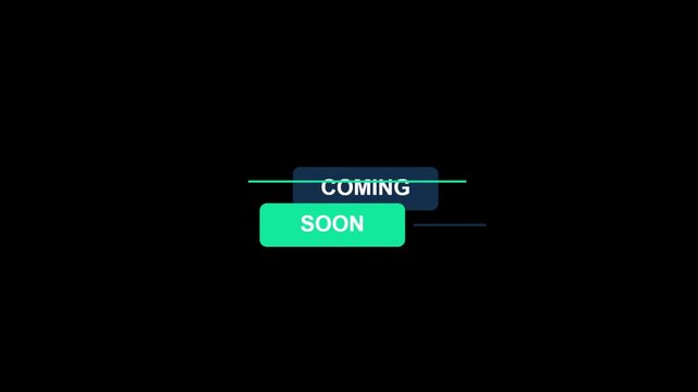 Coming soon modern motion graphic. Green and blue text animation. Digital lower third template. Business promotion reveal. Minimalist typography style.