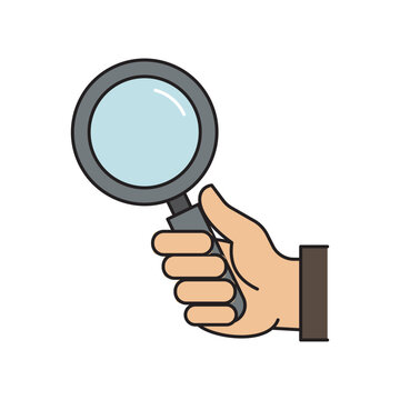 Human hand holding magnifying glass vector illustration for search and discovery