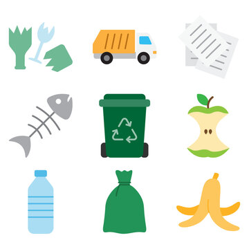 Eco friendly garbage collection and waste management icons isolated on white