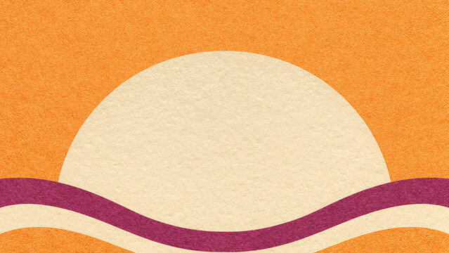 Orange textured paper background with light cream semicircle for copy space and purple waves for banner, presentation