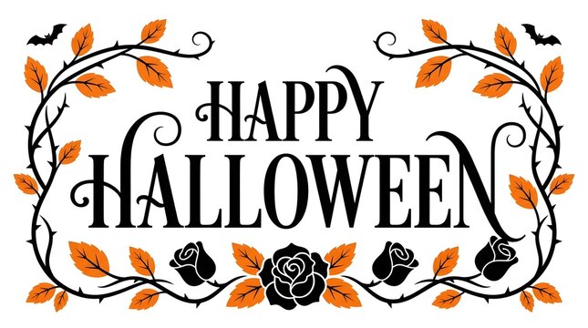 Celebrate the spooky season with a delightful happy halloween message adorned with charming autumn leaves whimsical bats and elegant floral flourishes