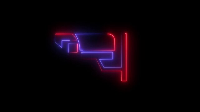 Animated neon cc camera icon. cc tv camera motion graphics. glowing Security camera icon on a black background 4k video animation.