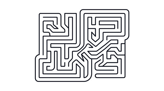 Abstract black and white linear maze puzzle design element.