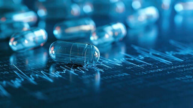 A tactile pulse line moving through transparent receivable capsules, clean futuristic concept visual