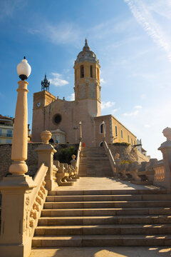 Church of San Bartolome y Santa Tecla and Stone Steps in Sitges, Spain