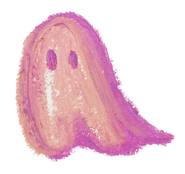Moving ghost hand-drawn with oil pastels, spooky and playful Halloween illustration Fant&ocirc;me en mouvement dessin&eacute; &agrave; la main au pastel gras, ludique et effrayante