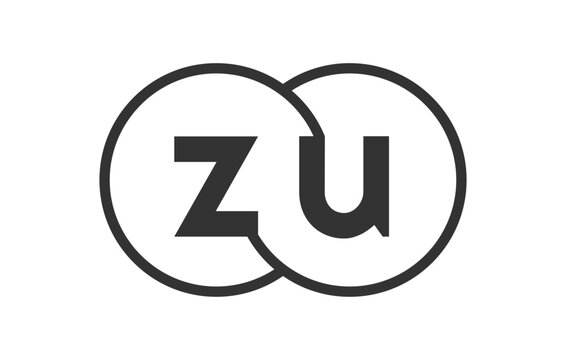 ZU business company emblem with outline rounds and letters z u. Logo template of two merged circles for brand identity, logotype. Vector Infinity symbol