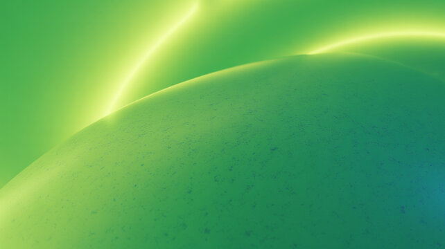 Abstract bright green surface with glowing light arcs and soft shadows creating a smooth organic texture light arc organic background curved line neon glow vibrant color
