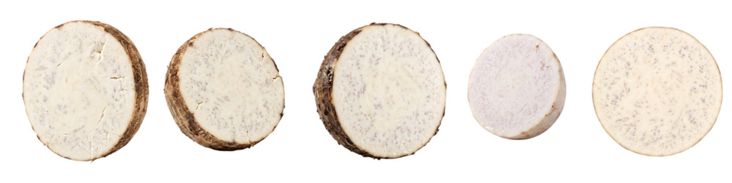 Fresh sliced taro root pieces
