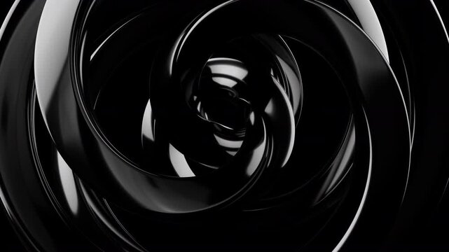 3d render of looping black metallic motion, futuristic seamless rotation of abstract matte dark spiral. 3d rendering not AI