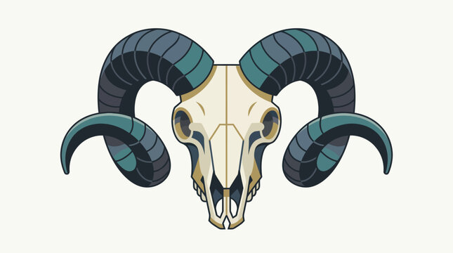 Ram skull with horns stylized vector graphic isolated