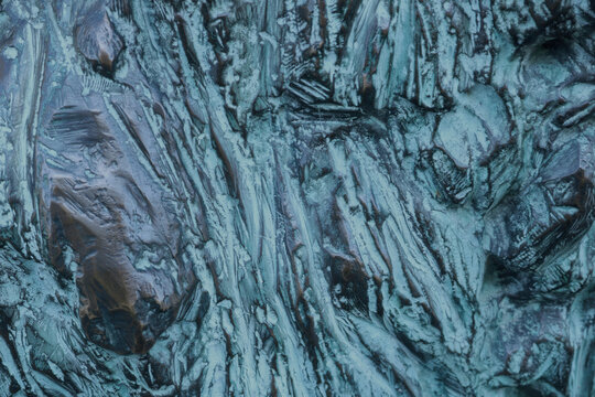 Abstract Macro Texture of Oxidized Green Bronze Sculpture