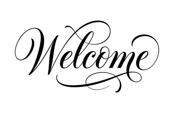 Welcome hand lettering typography text isolated on white background with black letters