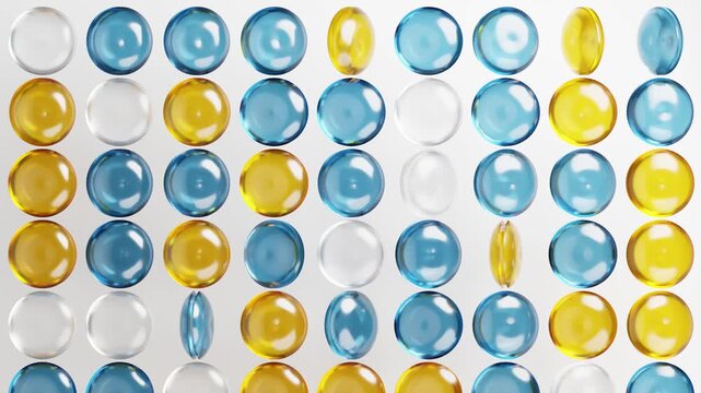 Seamless looping animation of glossy colorful balls bouncing on a white background