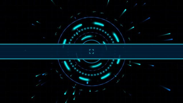 Futuristic blue HUD target interface with glowing circular radar elements and light particles loop