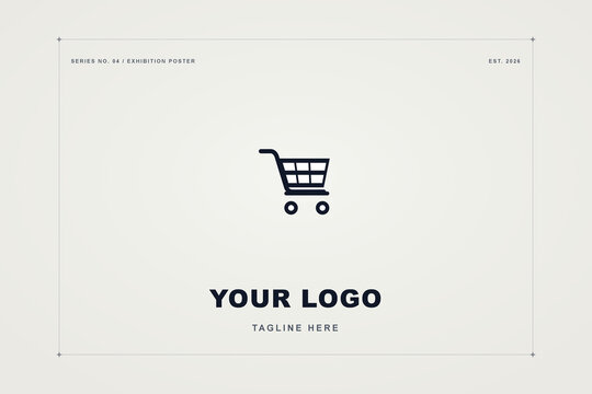 Minimalist shopping cart icon logo design template