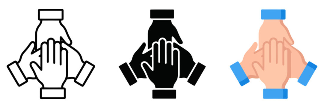 Teamwork hands icon set, unity and collaboration symbols, group partnership vector graphics for business and community projects