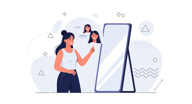 Woman Looking in Mirror, Exploring Identity and Self-Reflection with Multiple Avatars