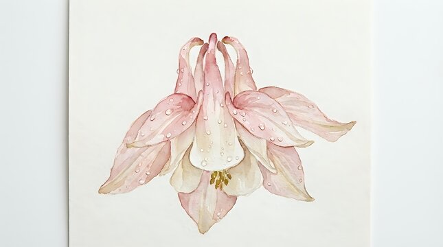 Delicate pink flower with drooping petals and cream center, rendered